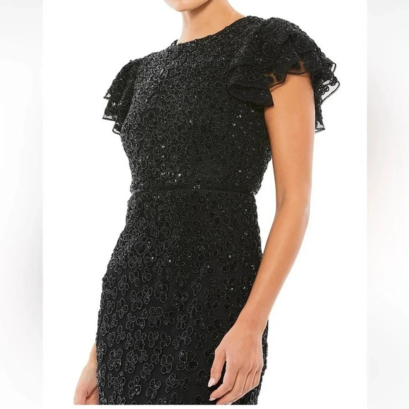 Mac Duggal Floral Beaded Sheath Dress - Cocktail Formal Rosette Beadwork - Picture 2 of 9